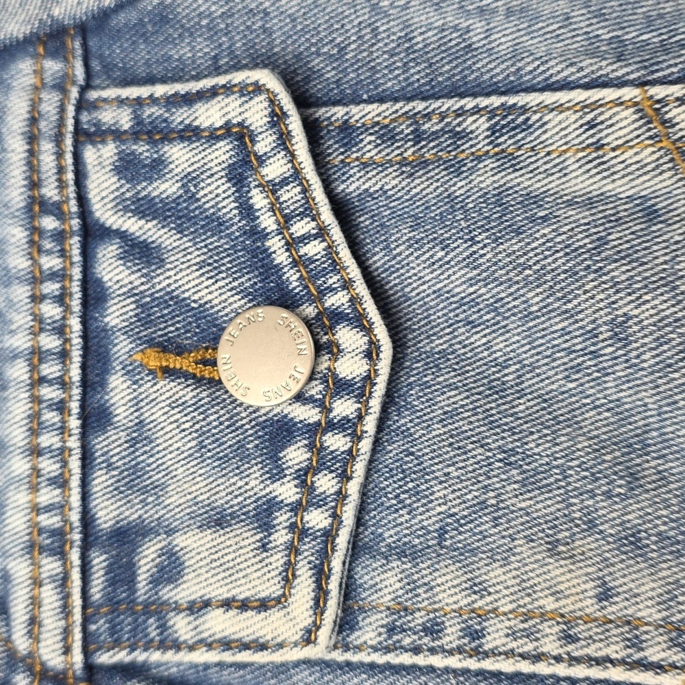 Shein Women's Juniors Blue Denim Cropped Jacket Buttons V-Neck Sz‎ M EUC - Picture 3 of 10